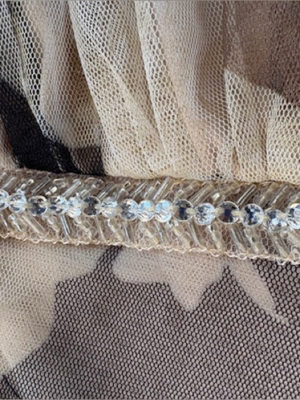 NWOT Tulle Evening Dress Beige/Taupe/sepia Floral Print Sequins Detail, sz PS - Picture 11 of 16